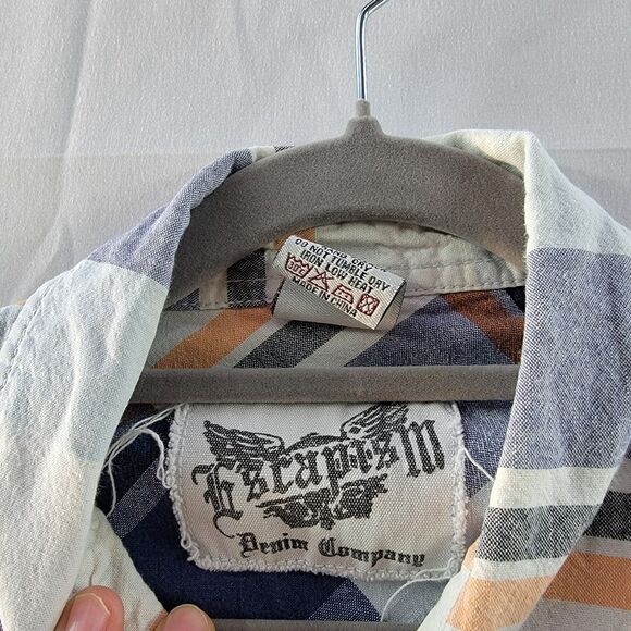 Escapism Casual Plaid Multi-Color 100% Cotton Snap Button Short Sleeves Shirt XL - Picture 3 of 6